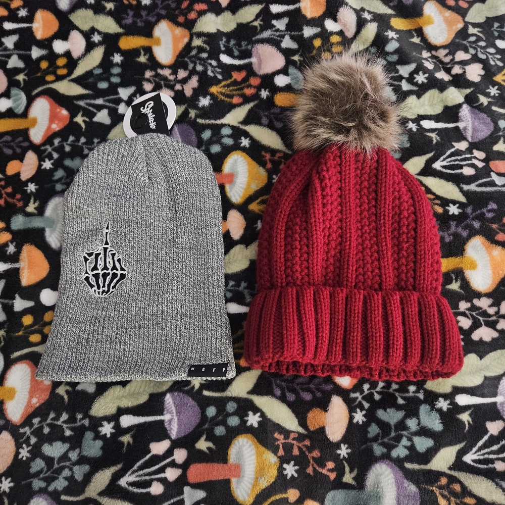 Spencer's Gray Beanie and Red Beanie